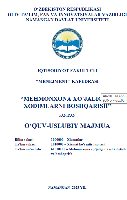 Mehmonxona xo`jaligida xodimlarni boshqarish