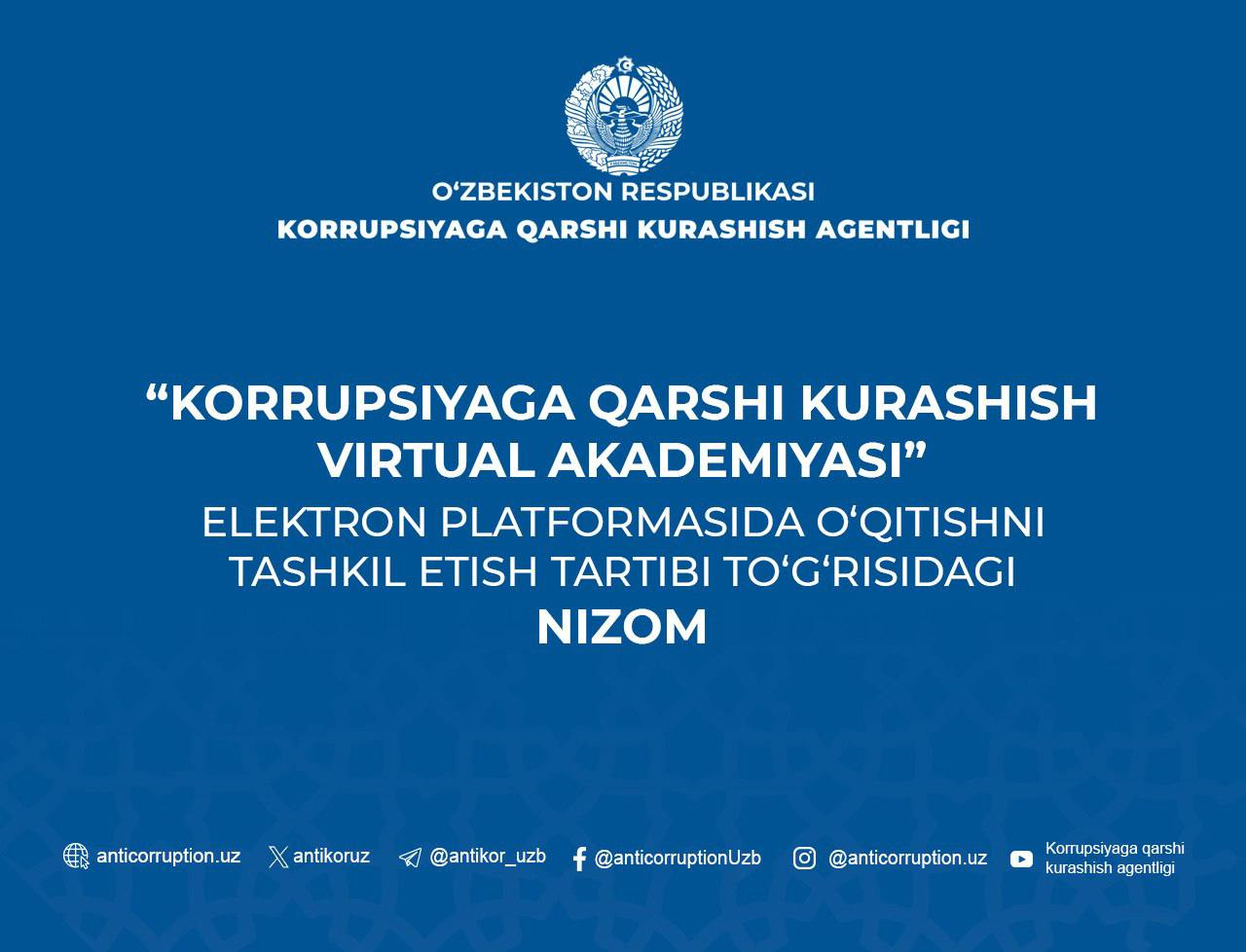 “Korrupsiyaga qarshi kurashish virtual akademiyasi” elektron platformasi