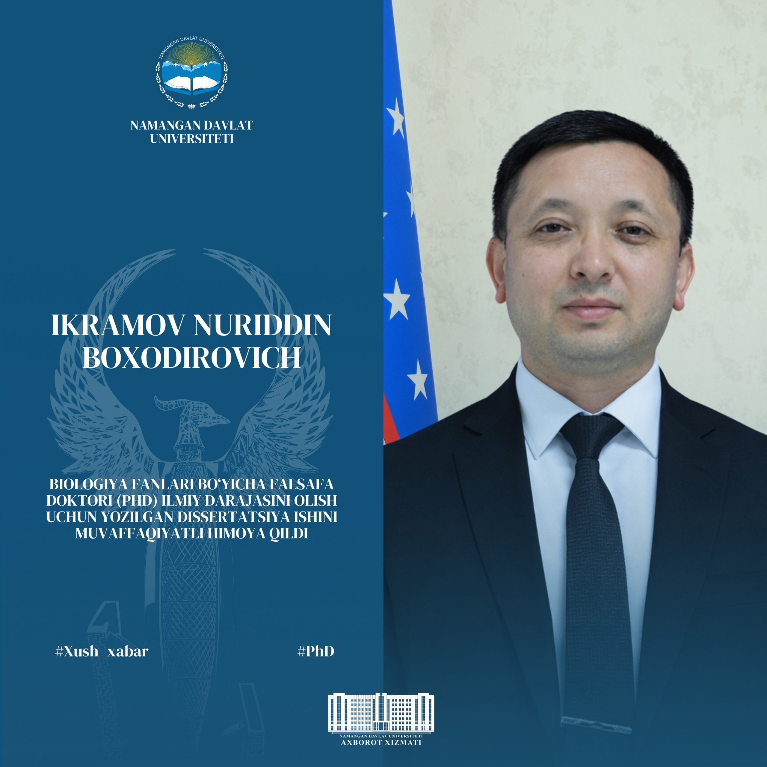 Ikramov Nuriddin Boxodirovich dissertatsiya ishini muvaffaqiyatli himoya qildi