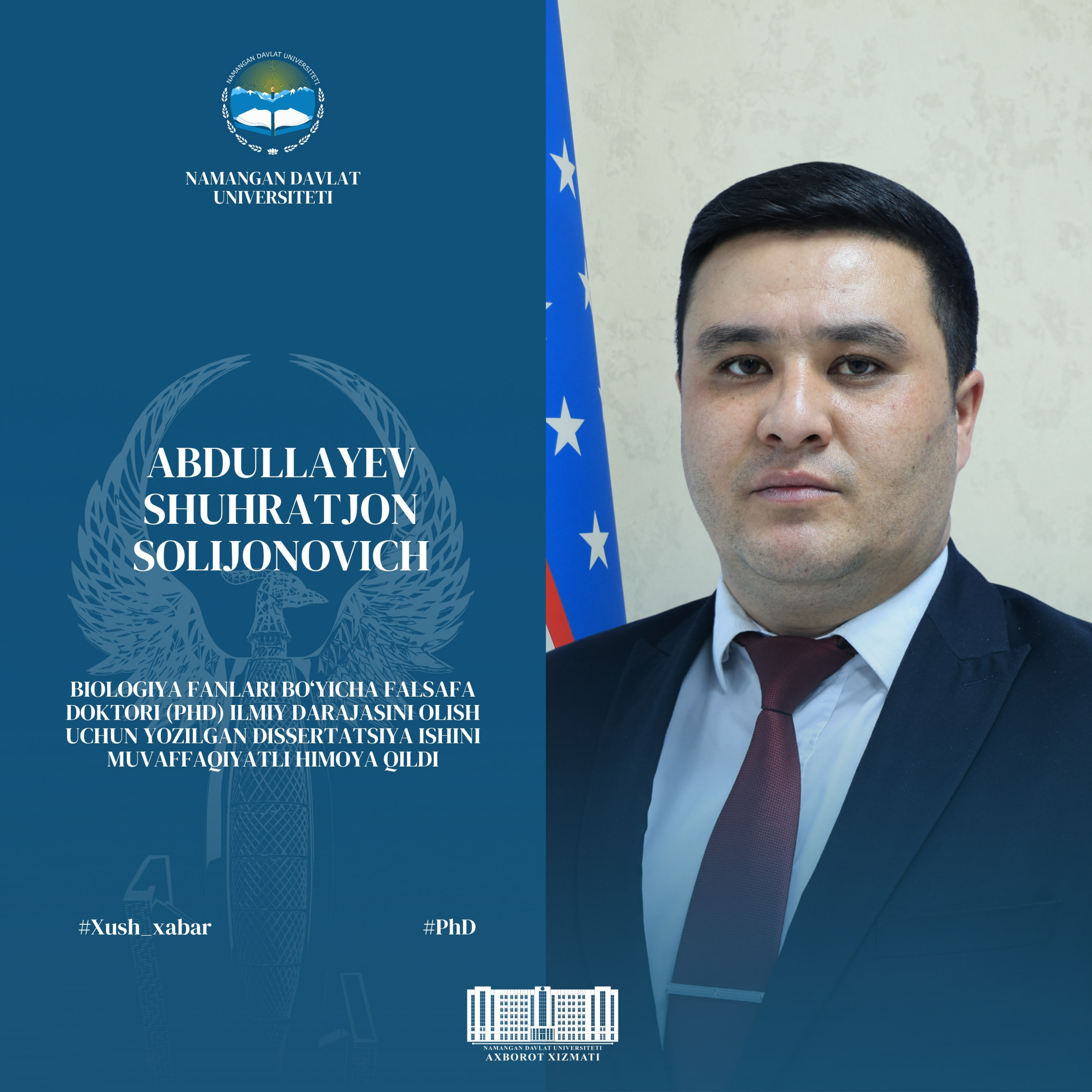 Abdullayev Shuhratjon Solijonovich dissertatsiya ishini muvaffaqiyatli himoya qildi
