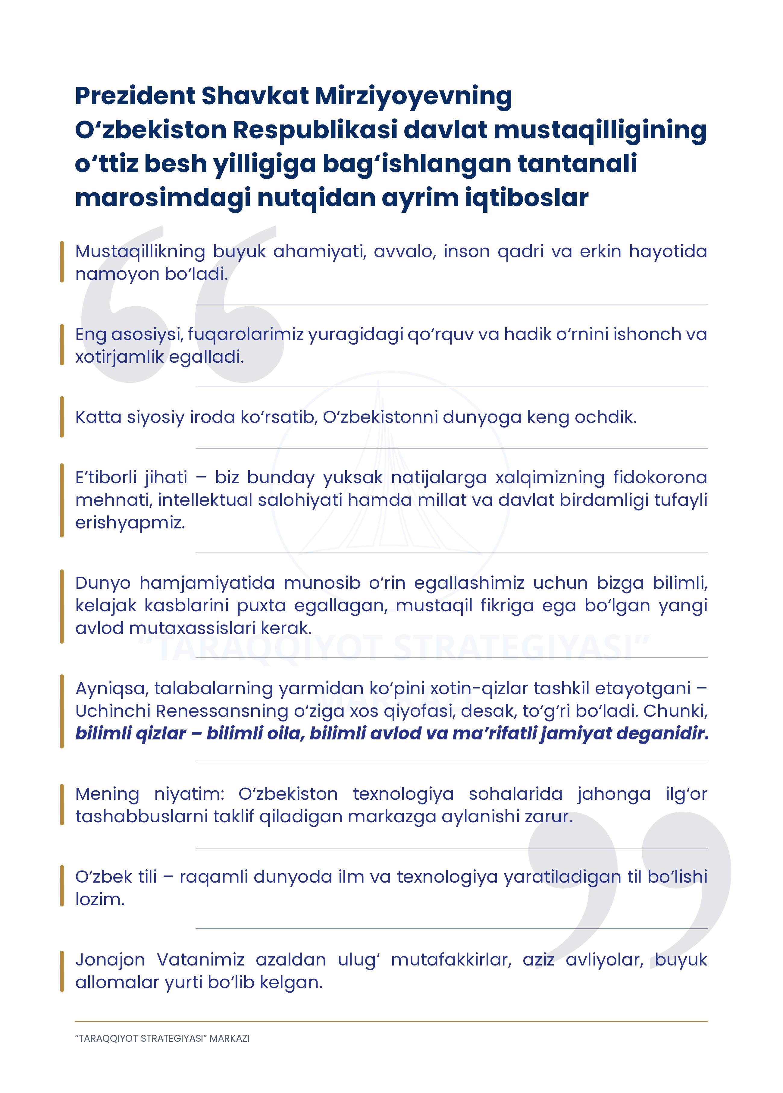 “Yagona Vatan, yagona xalq bo‘lib, yangi hayot va kelajak yaratamiz!” 1