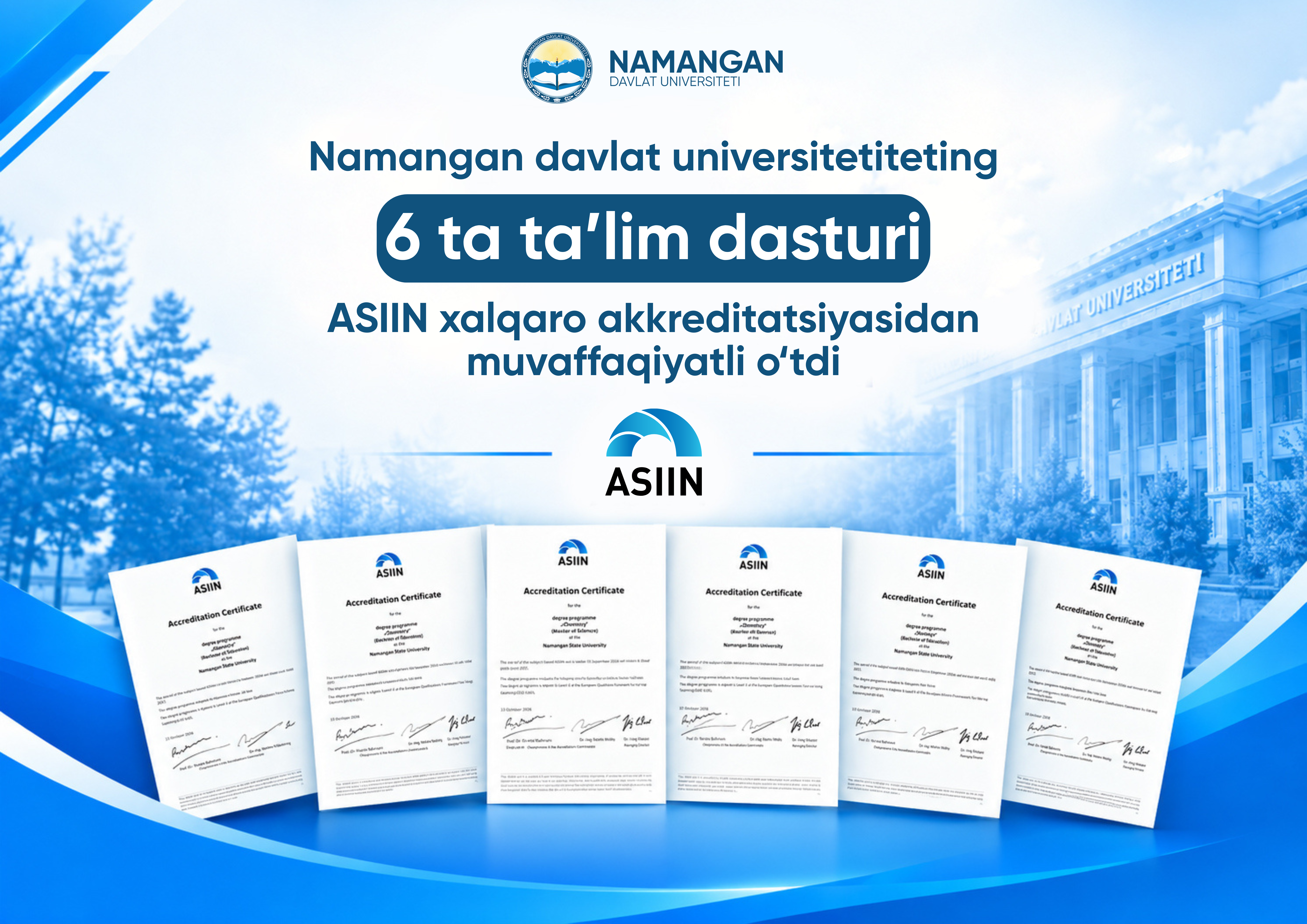 Namangan davlat universitetining 6 ta ta’lim dasturi ASIIN xalqaro akkreditatsiyasidan muvaffaqiyatli o‘tdi