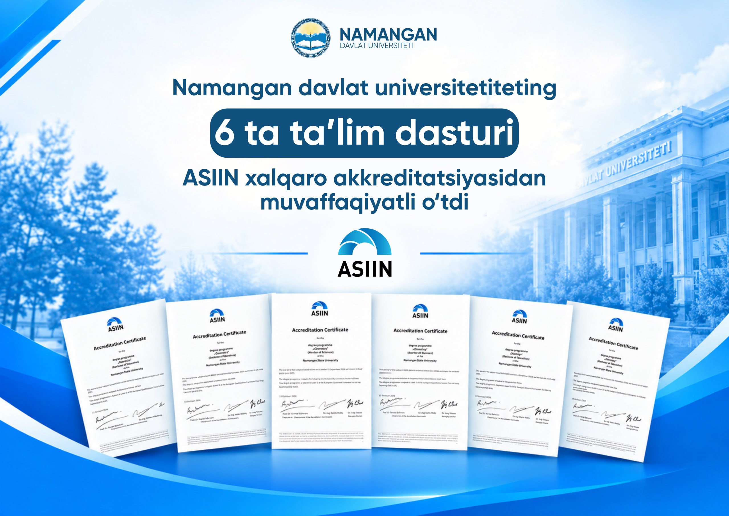 Namangan davlat universitetining 6 ta ta’lim dasturi ASIIN xalqaro akkreditatsiyasidan muvaffaqiyatli o‘tdi